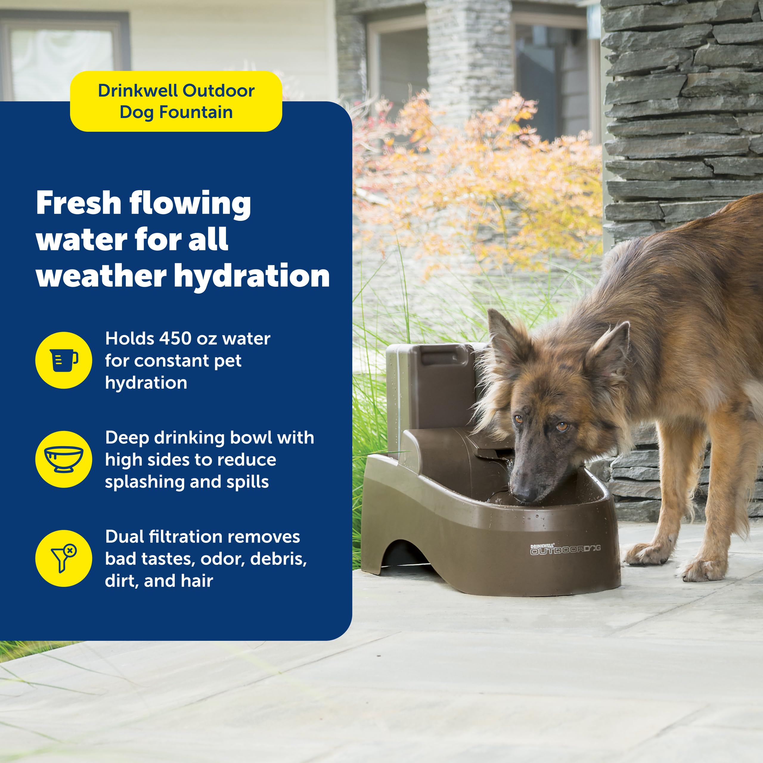 PetSafe Drinkwell Fuente de agua para perros al aire libre, fuente potable para mascotas, dispensador de agua de capacidad de 43 onzas, gris