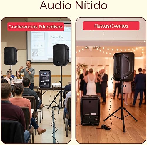 Vista 4 de Pyle - Paquete de bocina PA y mezclador DJ - Sistema de sonido inalámbrico Bluetooth portátil de 300 W con entradas USB SD XLR 1/4" RCA - Bocina