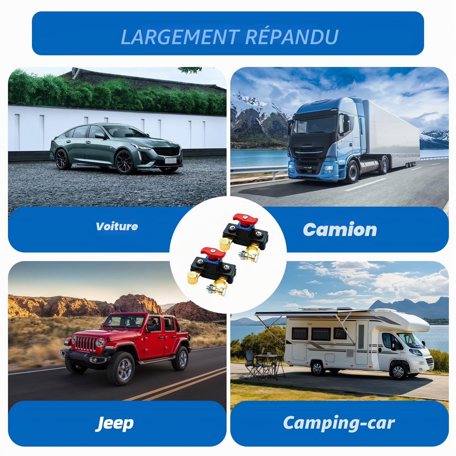 Lot de 2 Coupe Circuit Batterie 12V-24V, Cosse Coupe Batterie en Cuivre Pur, Interrupteur 12v, Haute Conductivité & Transmission Stable, Adapté pour Voiture, Camion, Bateau, Camping-Car et Moto