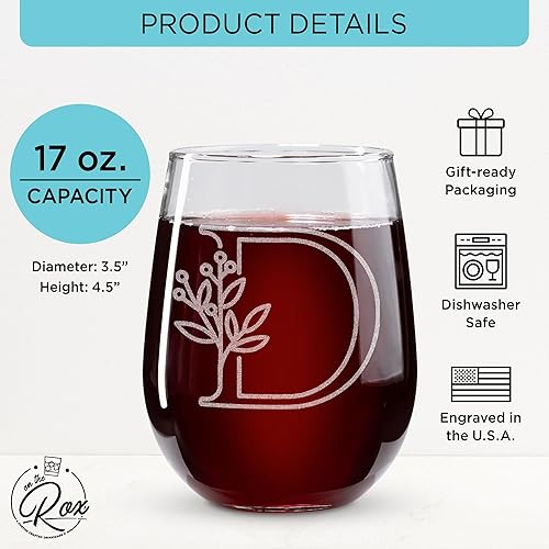 Miniatura 119 de On The Rox Drinks Regalos con monograma para mujeres y hombres – Letra A-Z inicial grabada monograma copa de vino sin tallo, regalo de vino