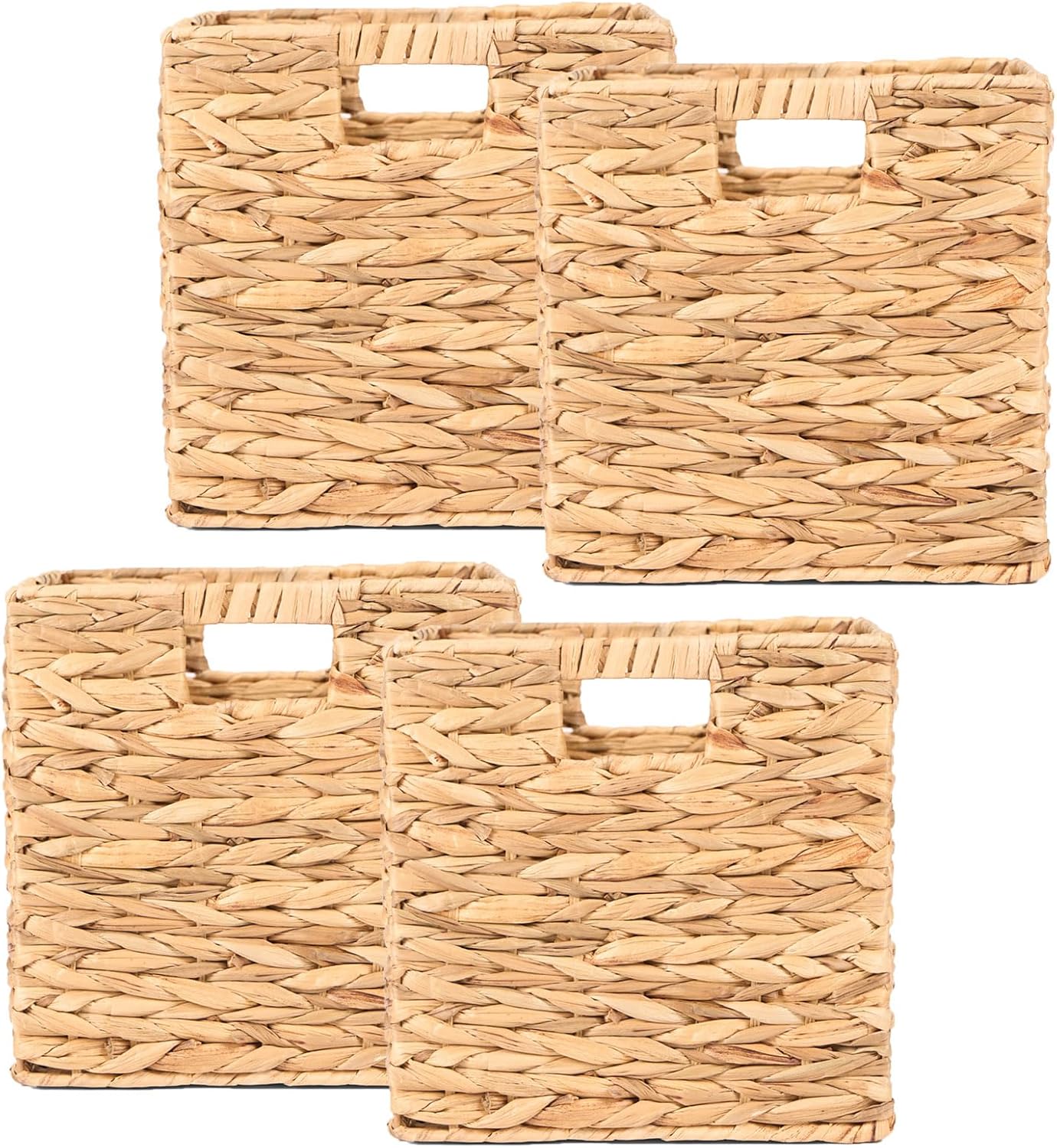 OHS Seagrass Storage Baskets, Cube Storage Box Set for Home Bathroom Living Room Blanket Basket for Toys Books Clothes, Pack of 4 – Natural
