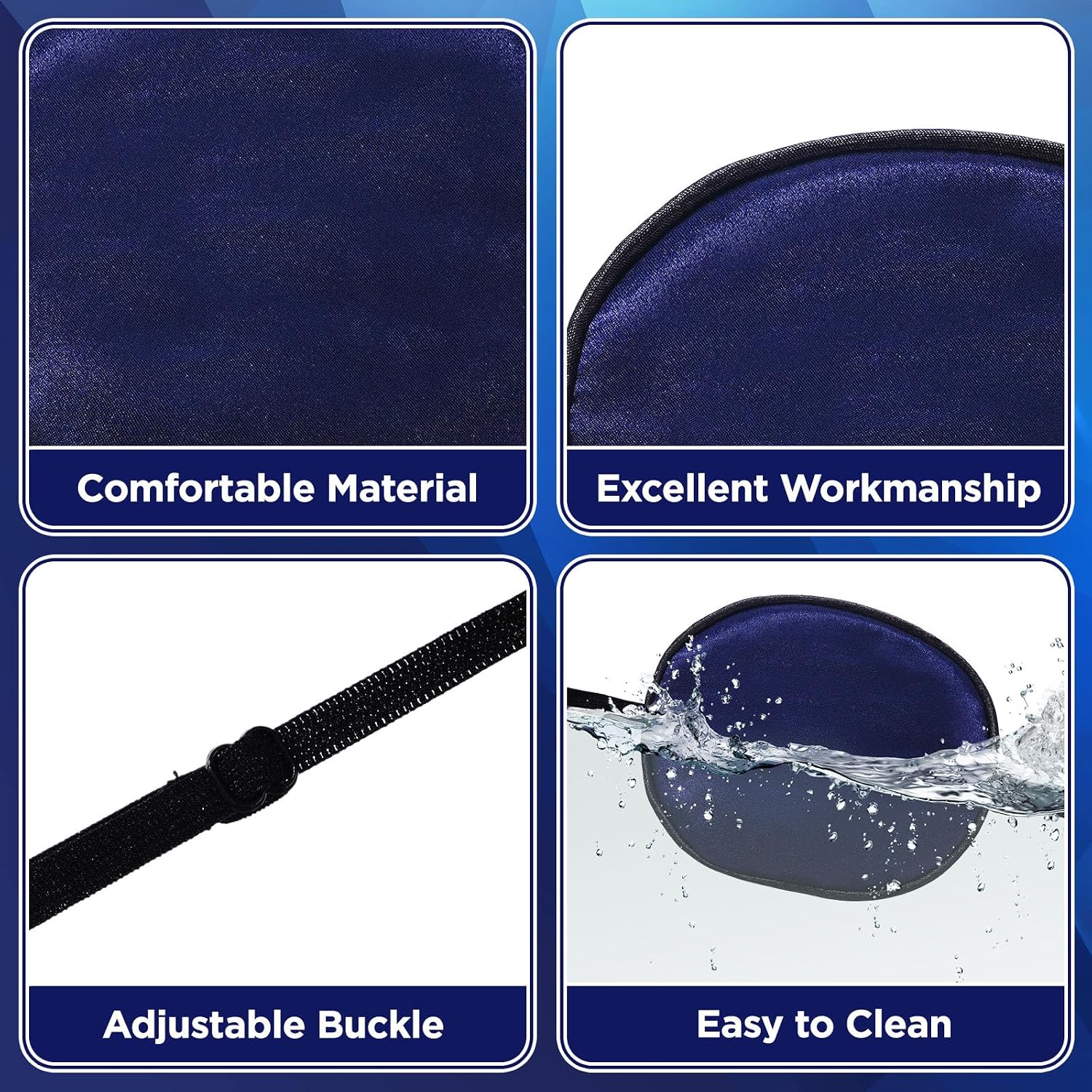 TXIN 3 PCS Eye Patches for Adults, Soft Adjustable Eyepatch for Left or Right Eye, Amblyopia Lazy Eye Patch Cover with Elastic Strap for Sleeping, Travel and Pirate Costume (Black, White, Navy Blue)