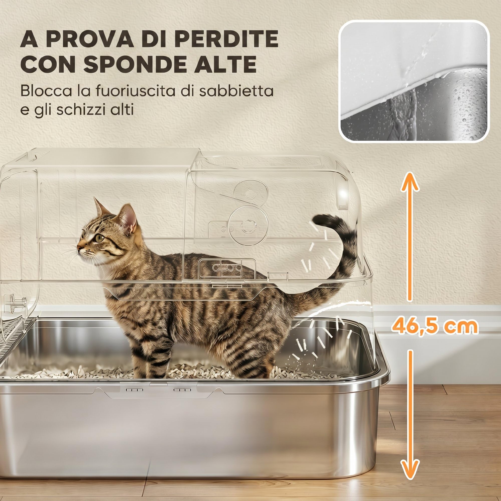 PawHut Lettiera per Gatti Chiusa XXL 20 kg Apribile 90° 70x50x46.5cm Bianco | Coperchio in Acciaio Inox, Doppie Porte, Paletta, Deodorante