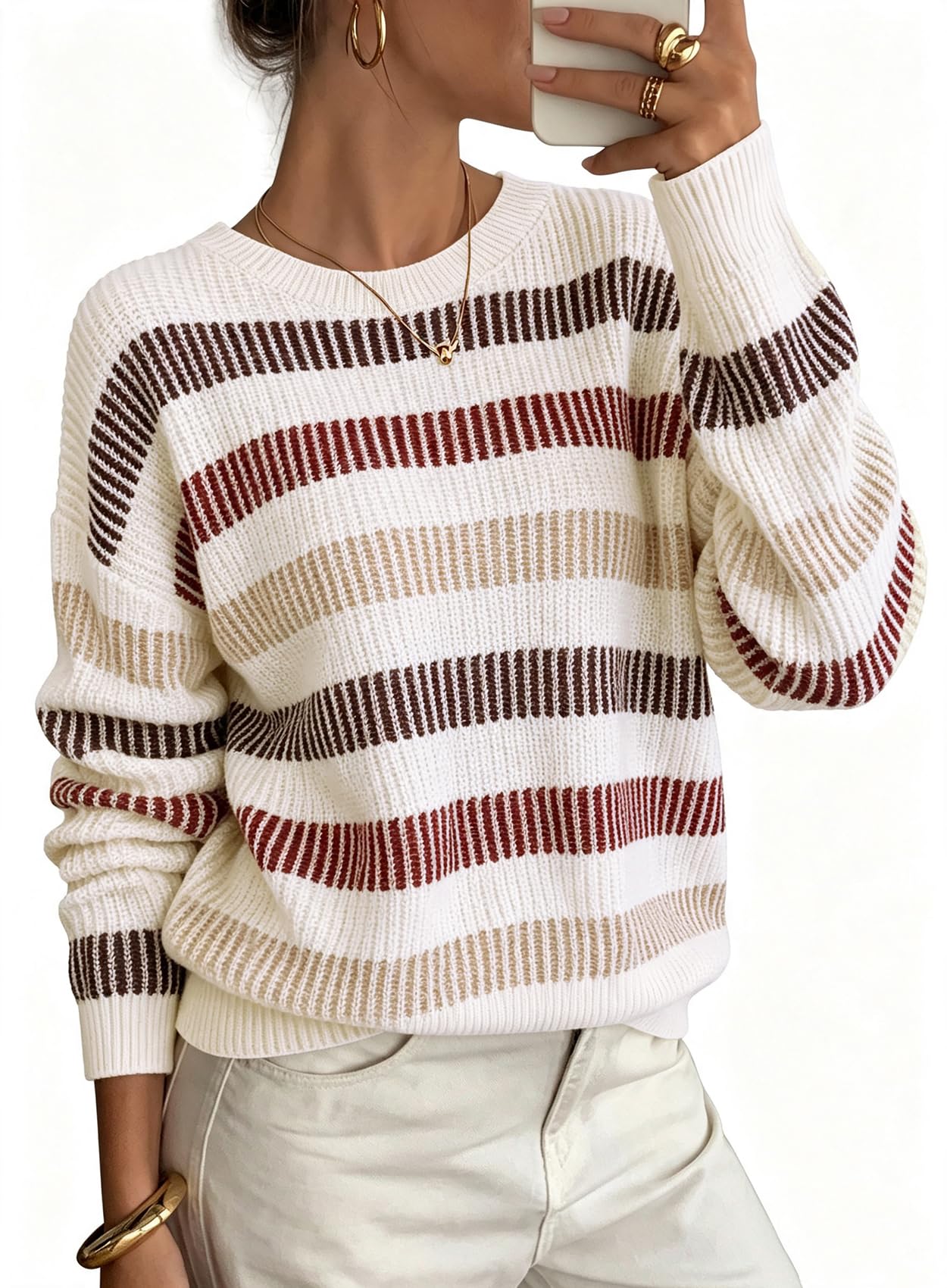 WIHOLL Sweaters for Women Crew Neck Long Sleeve Fall&Winter Outfits Fashion | fall tops,travel outfits,sweaters for women trendy,long sleeve tops,winter outfits,teacher outfits for women
