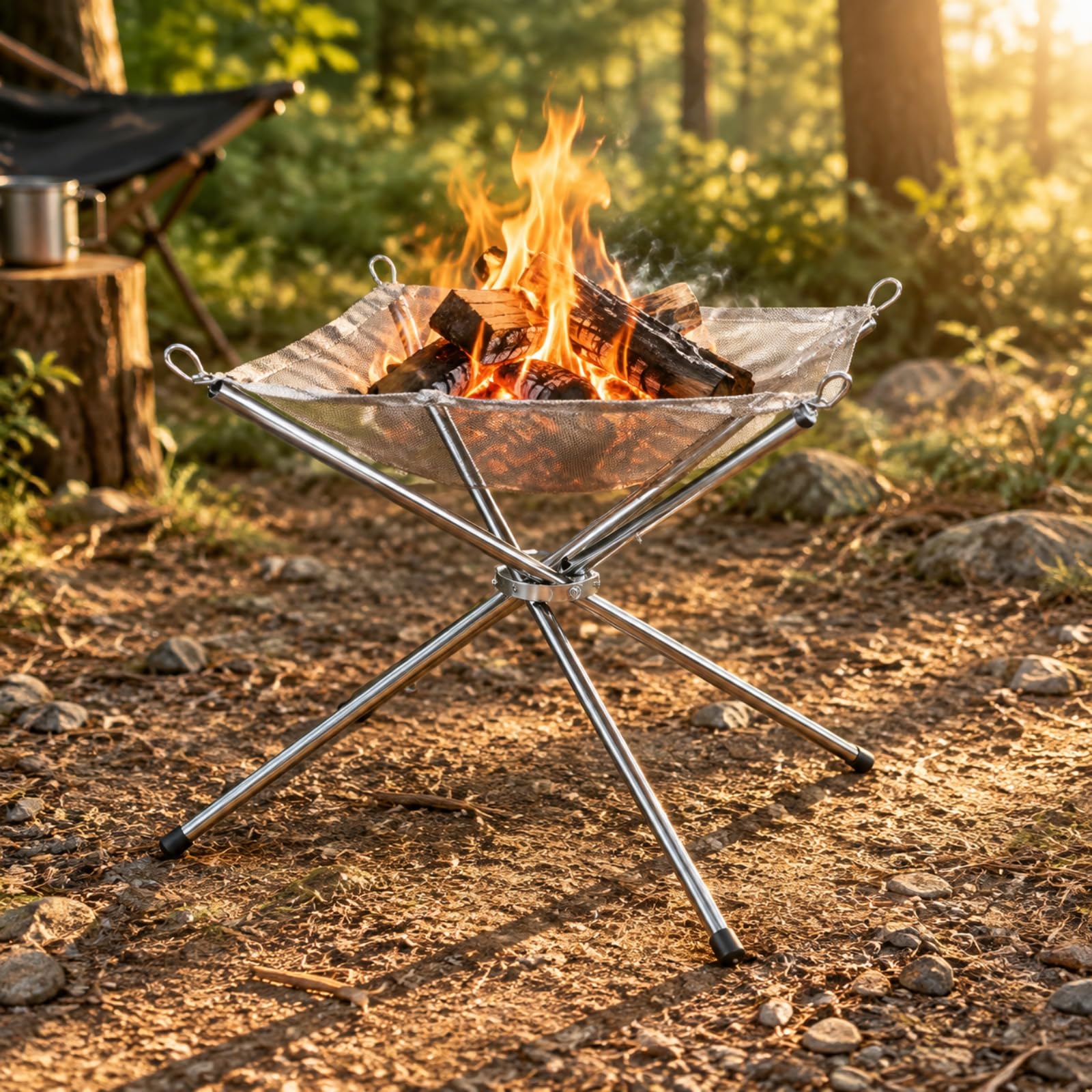 harayaa per Fuoco Pieghevole in Acciaio Inox Stabile Antiruggine per Giardino, Campeggio-, 56x56x43CM