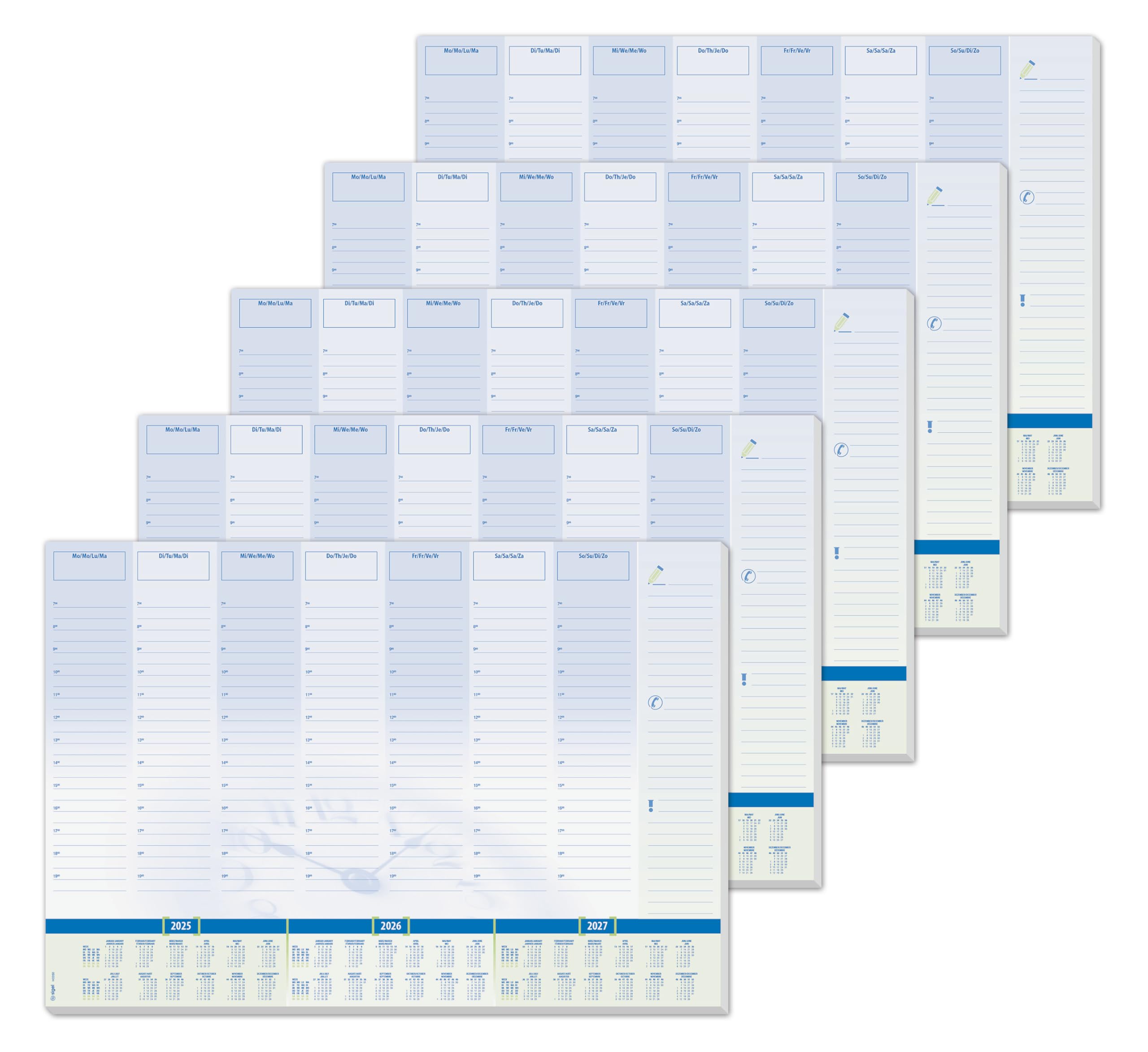 SIGEL HO350/5 Papier-Schreibtischunterlage, ca. DIN A2 - extra groß, mit 3-Jahres-Kalender, Tages- und Wochenplan, 30 Blatt, 5 Stück, vegan, aus nachhaltigem Papier