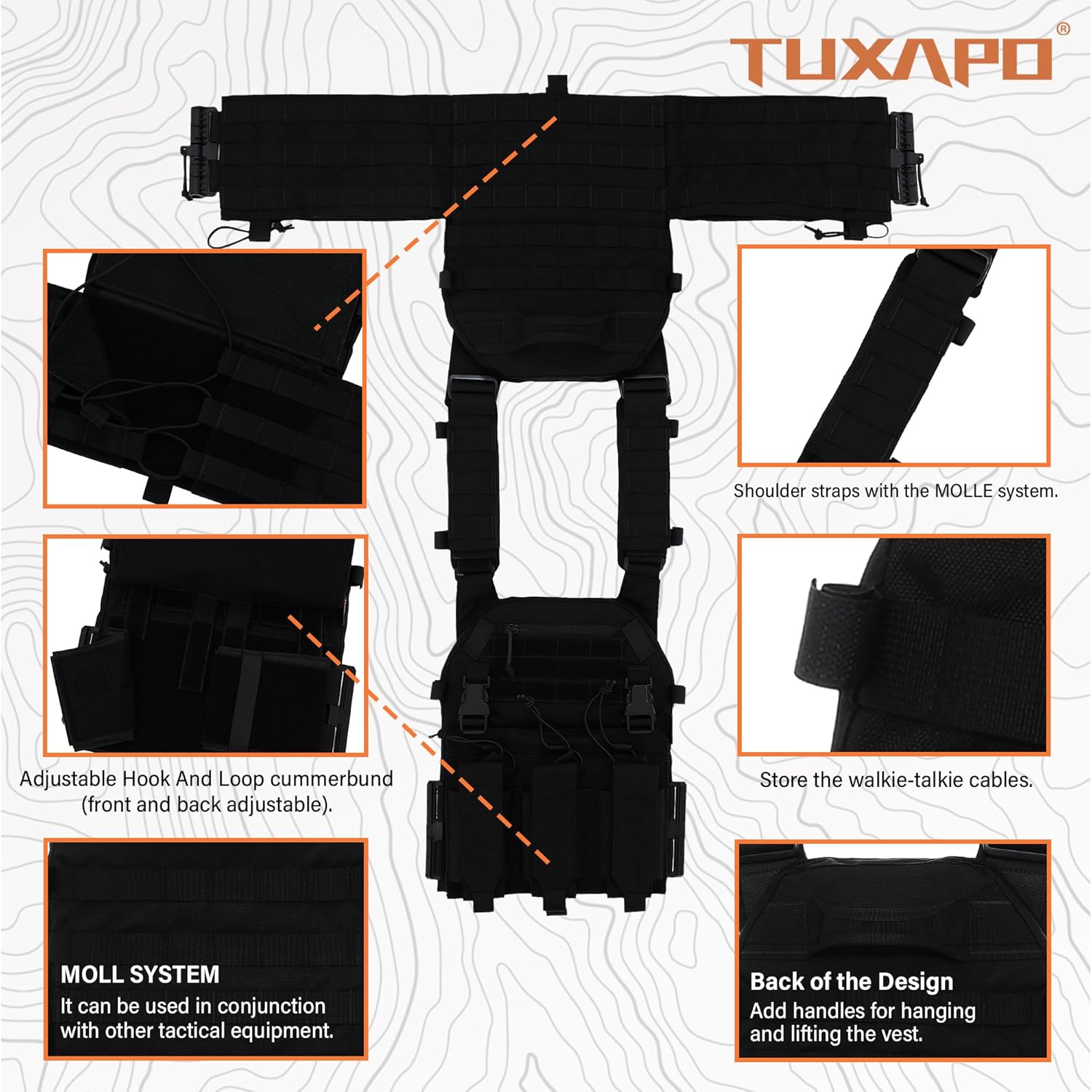 Tactical Molle Vests with Triple mag Pouch and Side Cummerbund Pouches, Quick Release Vests for Men - Image 7