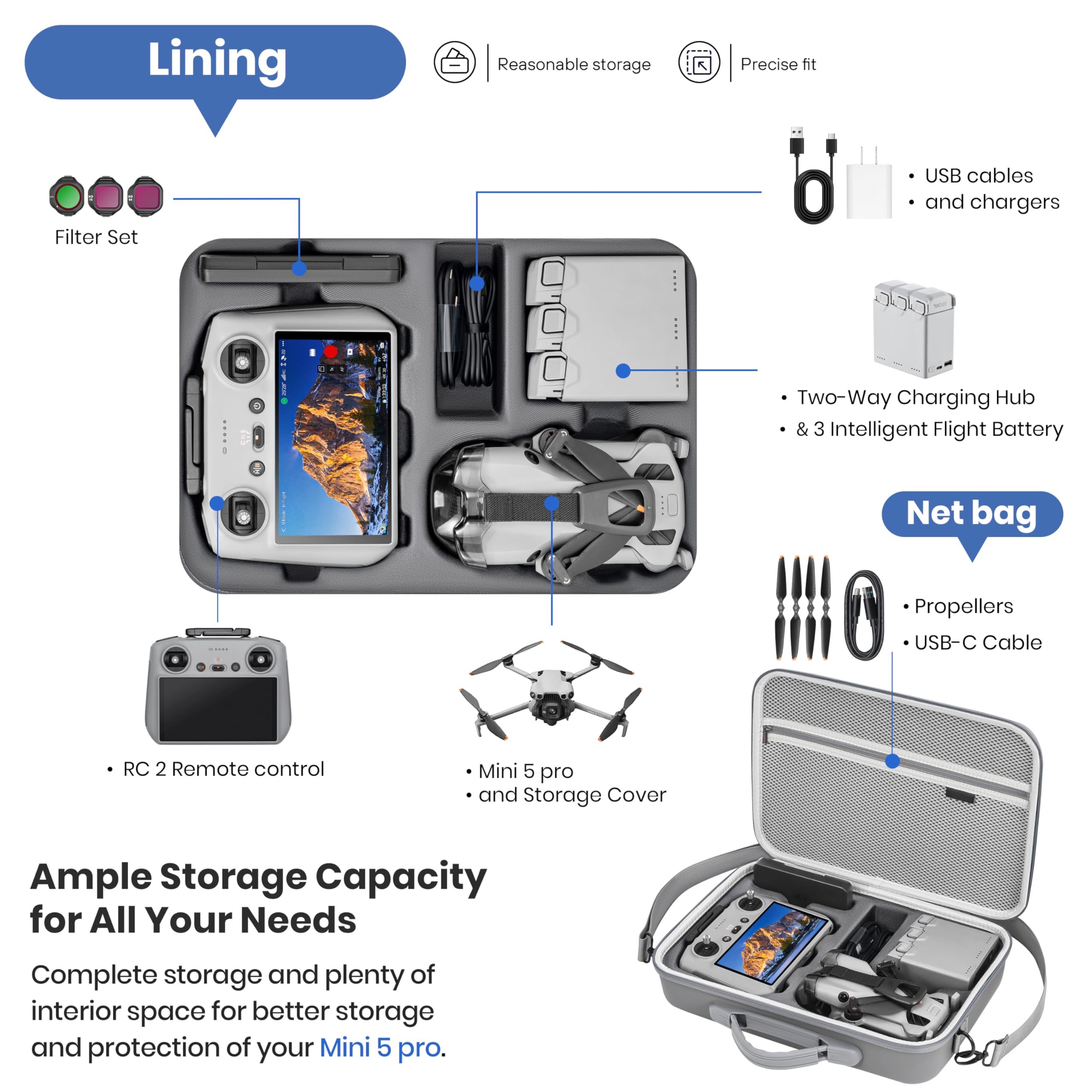 STARTRC Mini 5 Pro Custodia, Borsa Portatile per Accessori DJI Mini 5 Pro, per DJI RC 2 Controller Fly More Combo