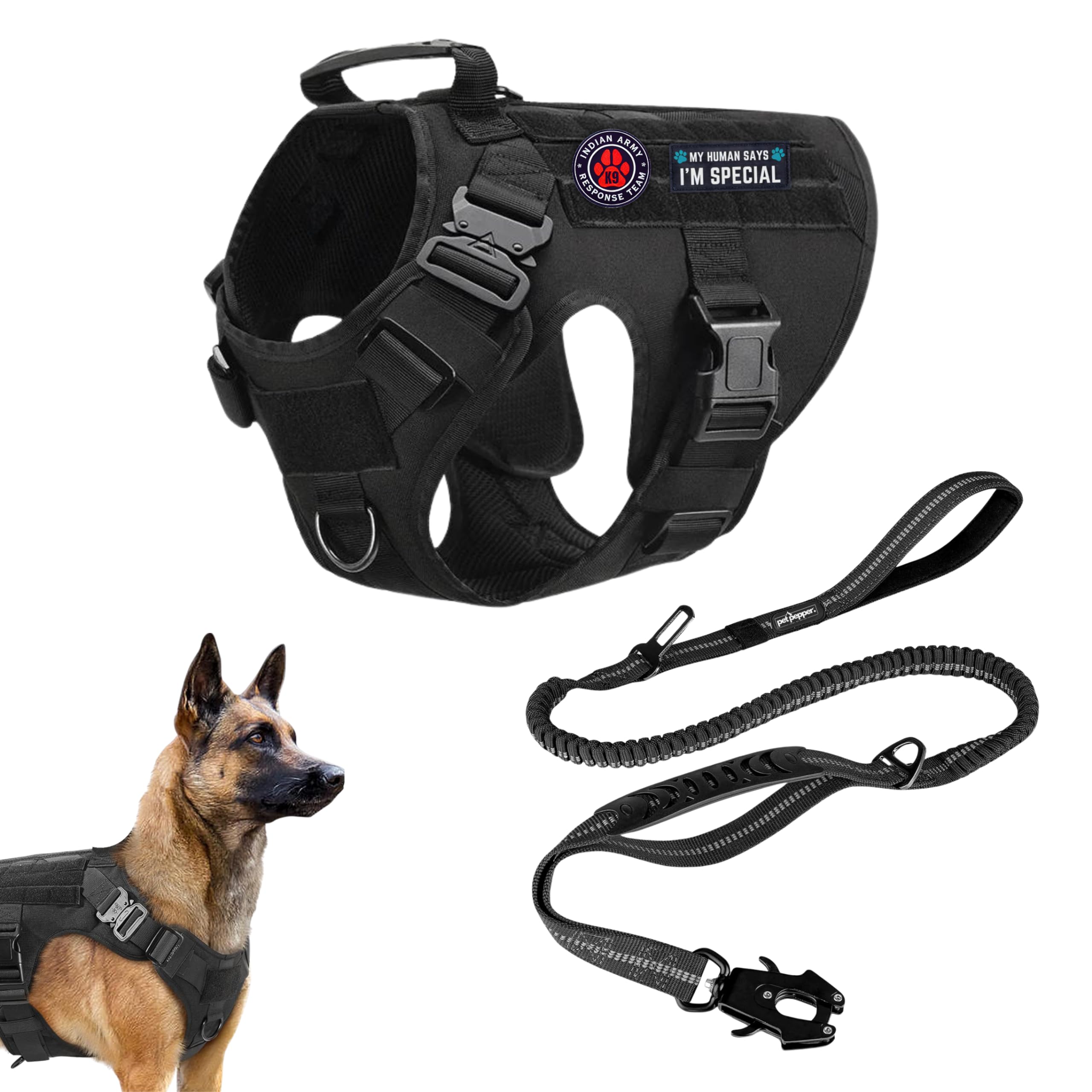 See full amazon price history chart for PET PEPPER Dog Harness Leash - Combo | Tactical Harness with Military Standard Metal Buckles | 5-in-1 Shock Absorbing Reflective Bungee Leash with Traffic Handle | for Medium to Large Dogs (Black, M) PET PEPPER Dog Harness Leash - Combo | Tactical Harness with Military Standard Metal Buckles | 5-in-1 Shock Absorbing Reflective Bungee Leash with Traffic Handle | for Medium to Large Dogs (Black, M) (B0D7S1DZ9D) Amazon Price History, Amazon Price Tracker