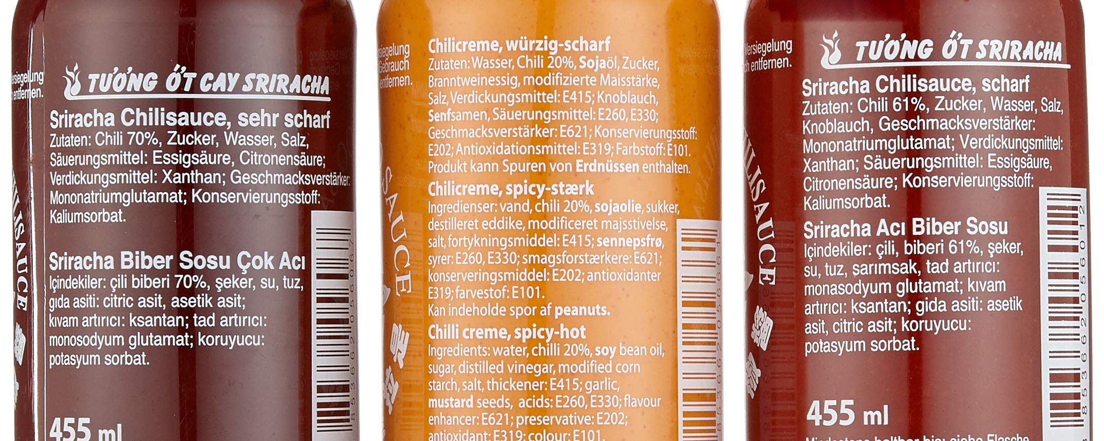 FLYING GOOSE Sriracha scharfe Chilisaucen Mischkarton (in 3 Geschmacksrichtungen, Würzsauce aus Thailand) 12er Pack à 455 ml (5 x scharf , 4 x sehr scharf , 3x Mayoo)