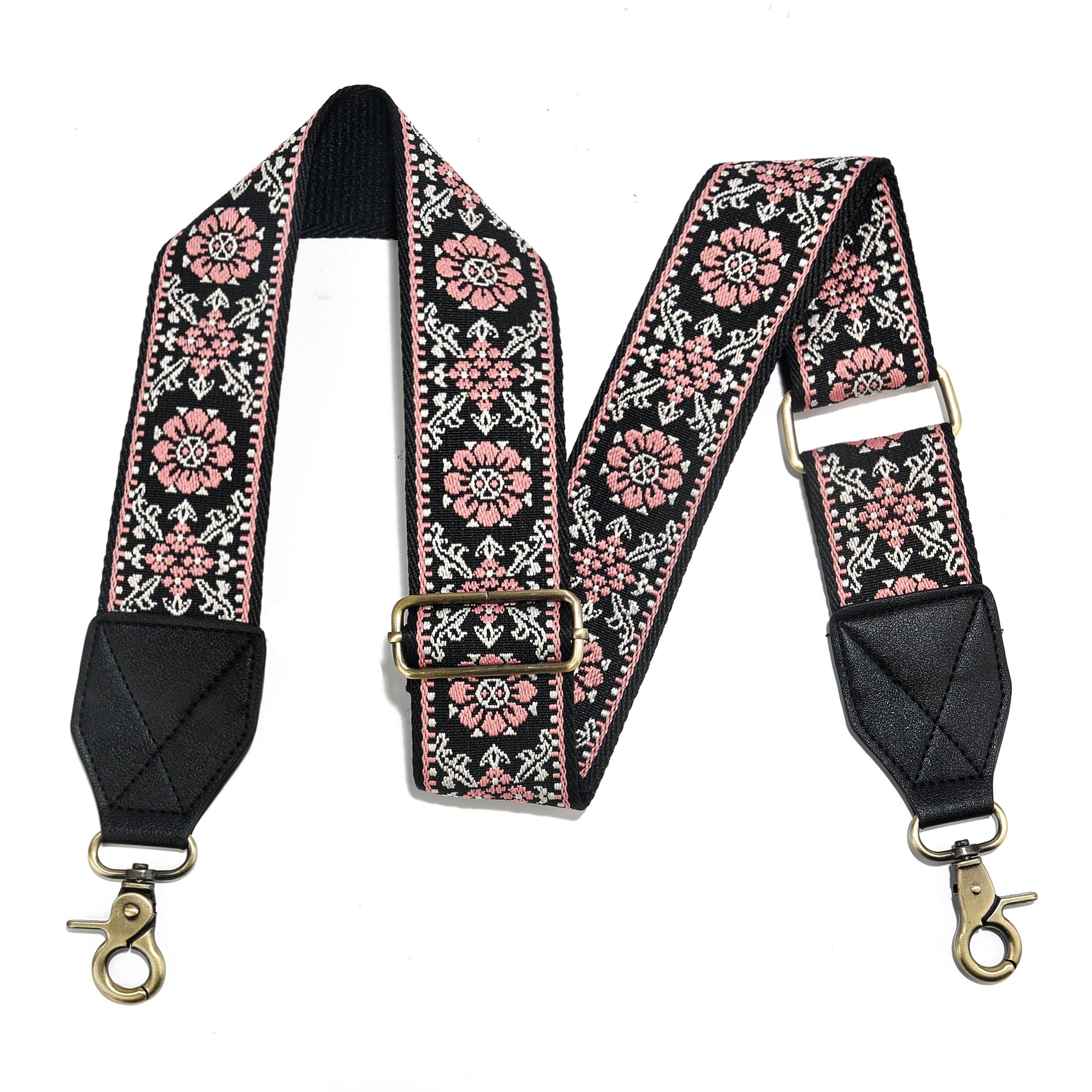 LEMEDE Purse Strap,2" Leather End Shoulder Strap Adjustable Replacement,Retro Jacquard Multi-pattern Crossbody Bag Straps