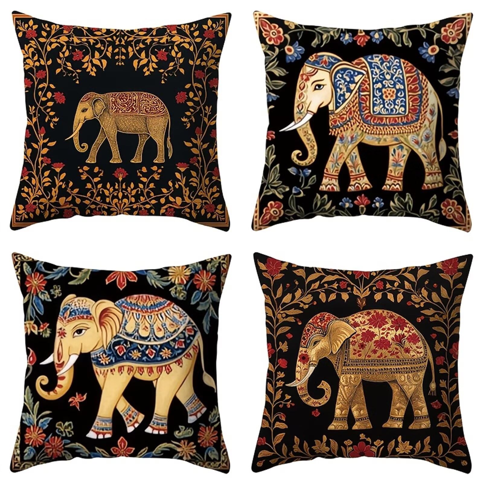 QiHon Animals Elephants Cushion Covers 30x30 cm Set of 4, Decorative Throw Pillow Cases, 12x12 inch Square Linen Pillowcases for Sofa Living Room Bedroo