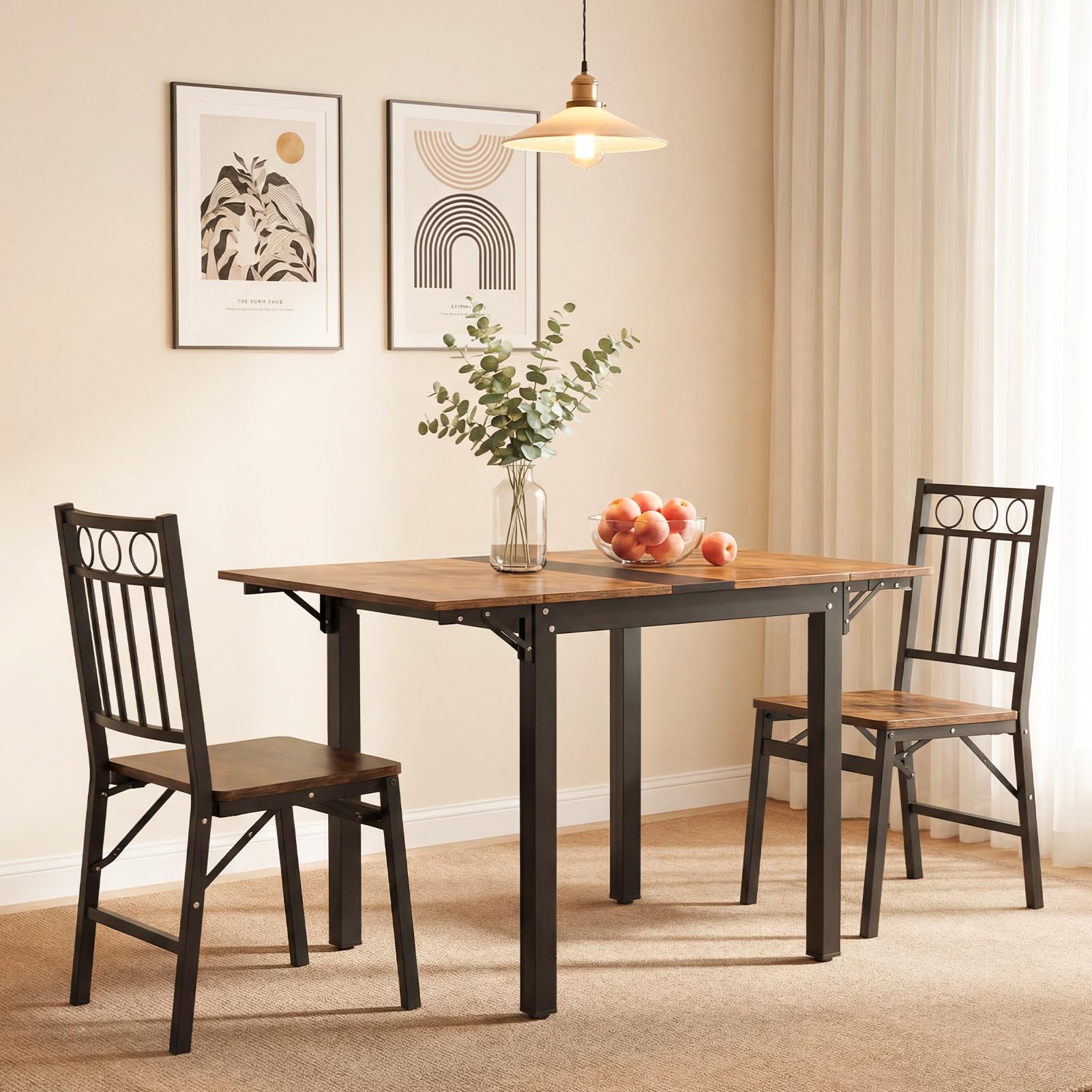 HAUSPROFI Klappbarer Esstisch, Küchentisch, 120 x 78 x75 cm klappbarer Küchentisch für 2-4 Personen, für kleine Räume, Küche, Wohnzimmer, Wohnung, vintagebraun-tintenschwarz