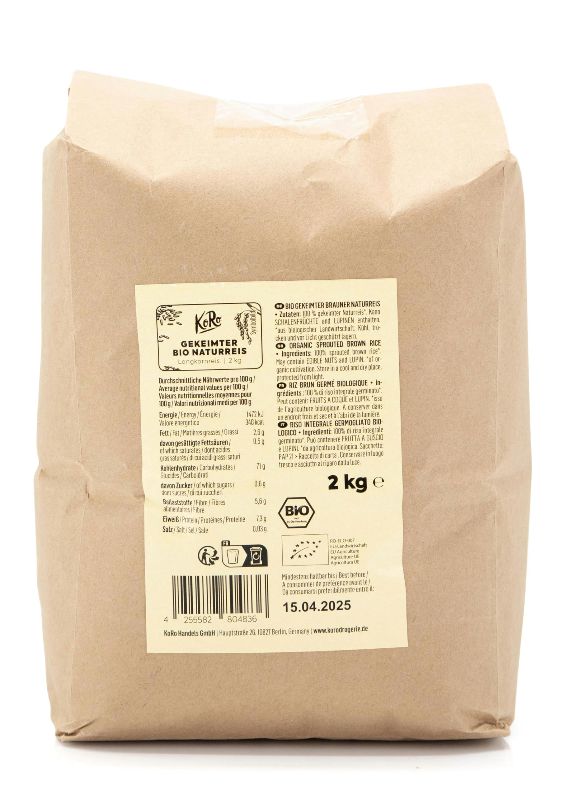 KoRo - Riso integrale germinato 2 kg - lievemente dolce, aroma intenso - da agricoltura biologica - confezione convenienza
