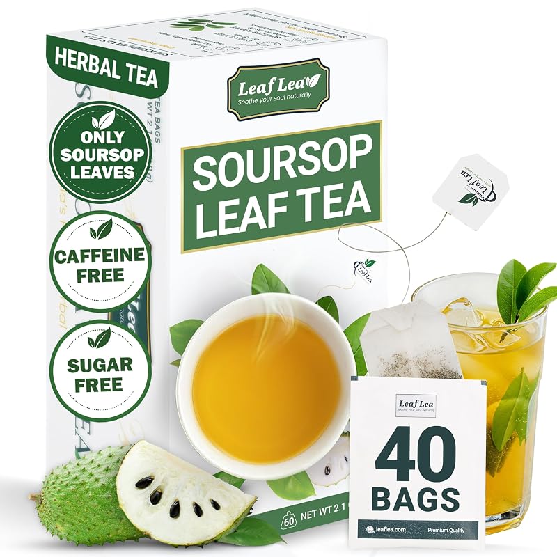 LeafLea Chá de folhas de graviola, chá verde, 40 sachês