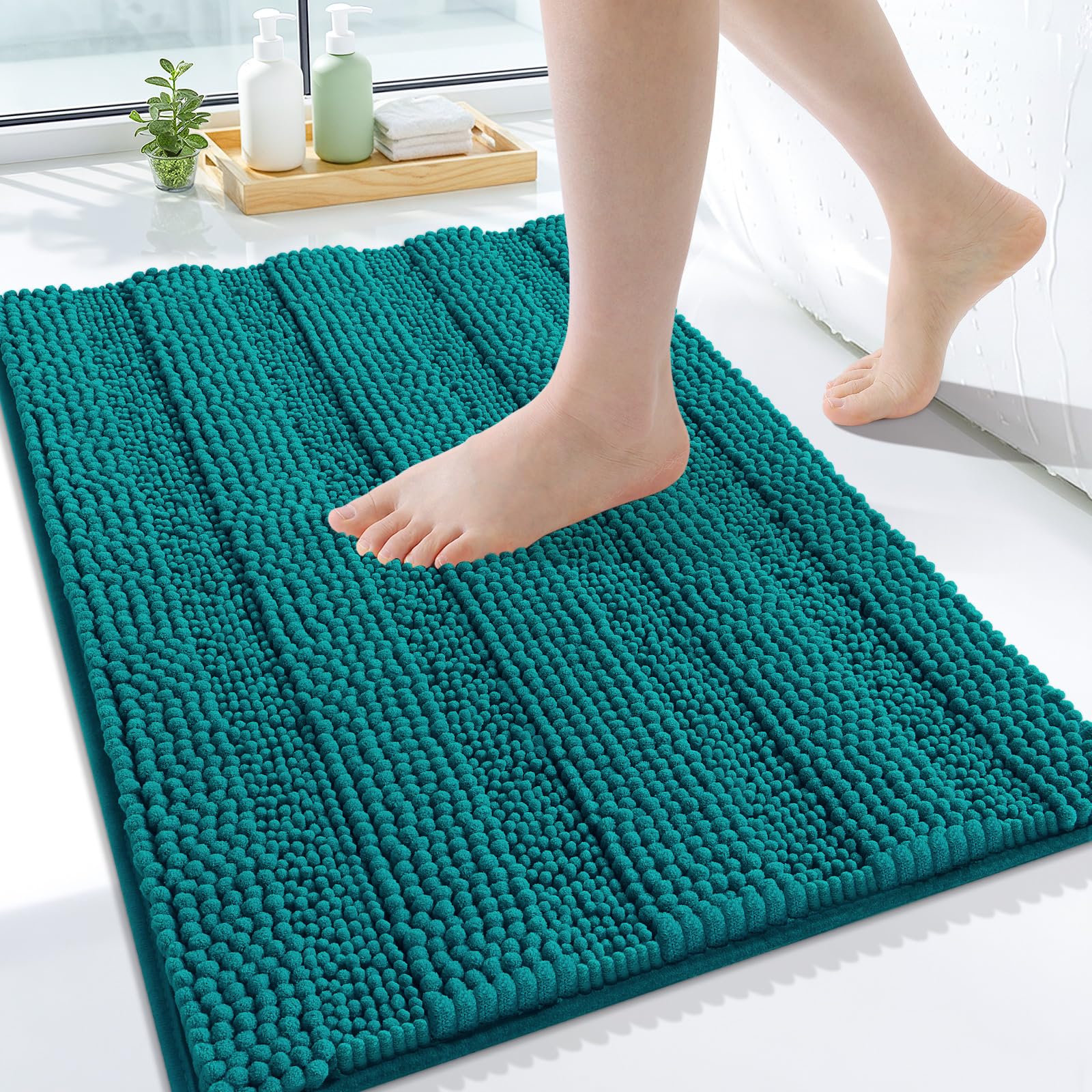 Grandaily Chenille Bathroom Rugs 24x16, Soft Absorbent Bath Mats, Deep Lake