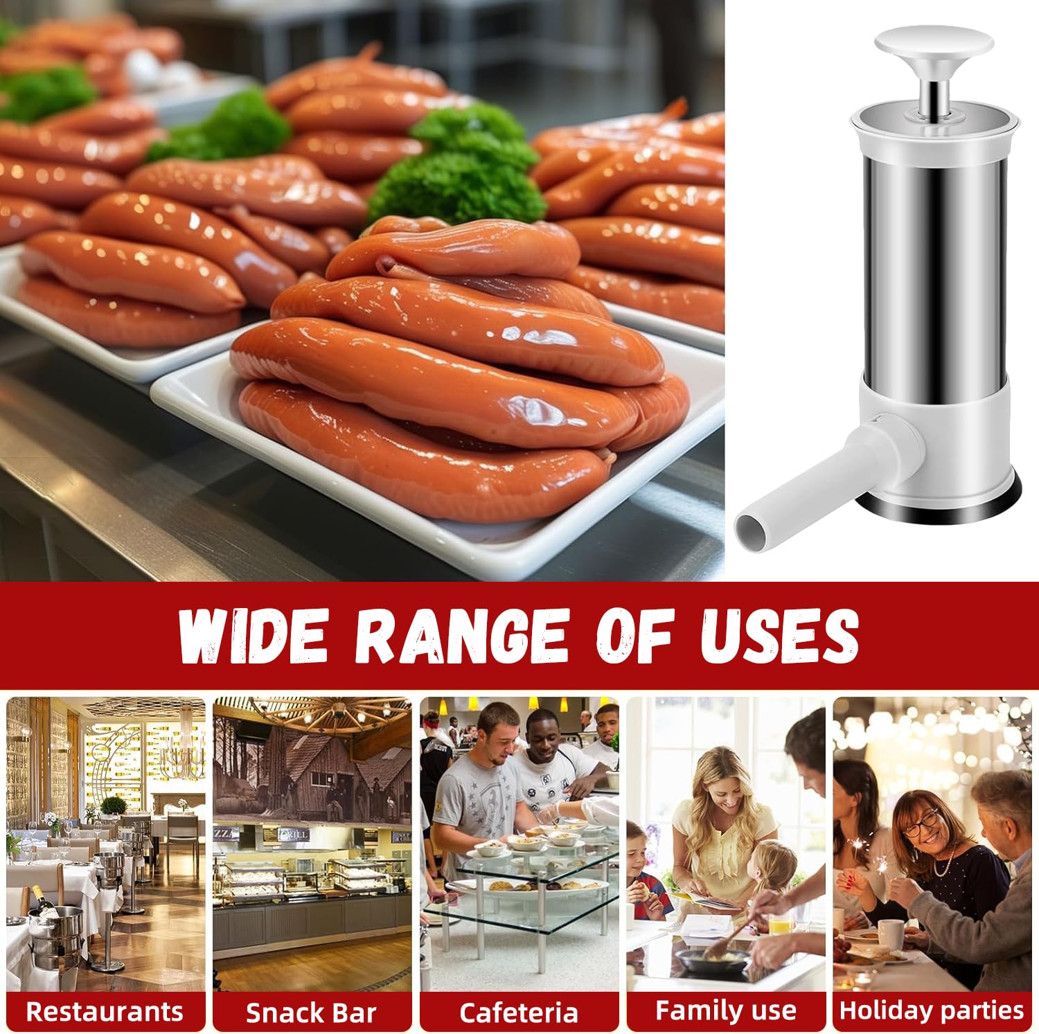 Máquina para rellenar salchichas con 4 tubos de relleno, manual de llenado de salchichas casero para el hogar, camping, parrilla al aire libre, barbacoa (2.2 libras)