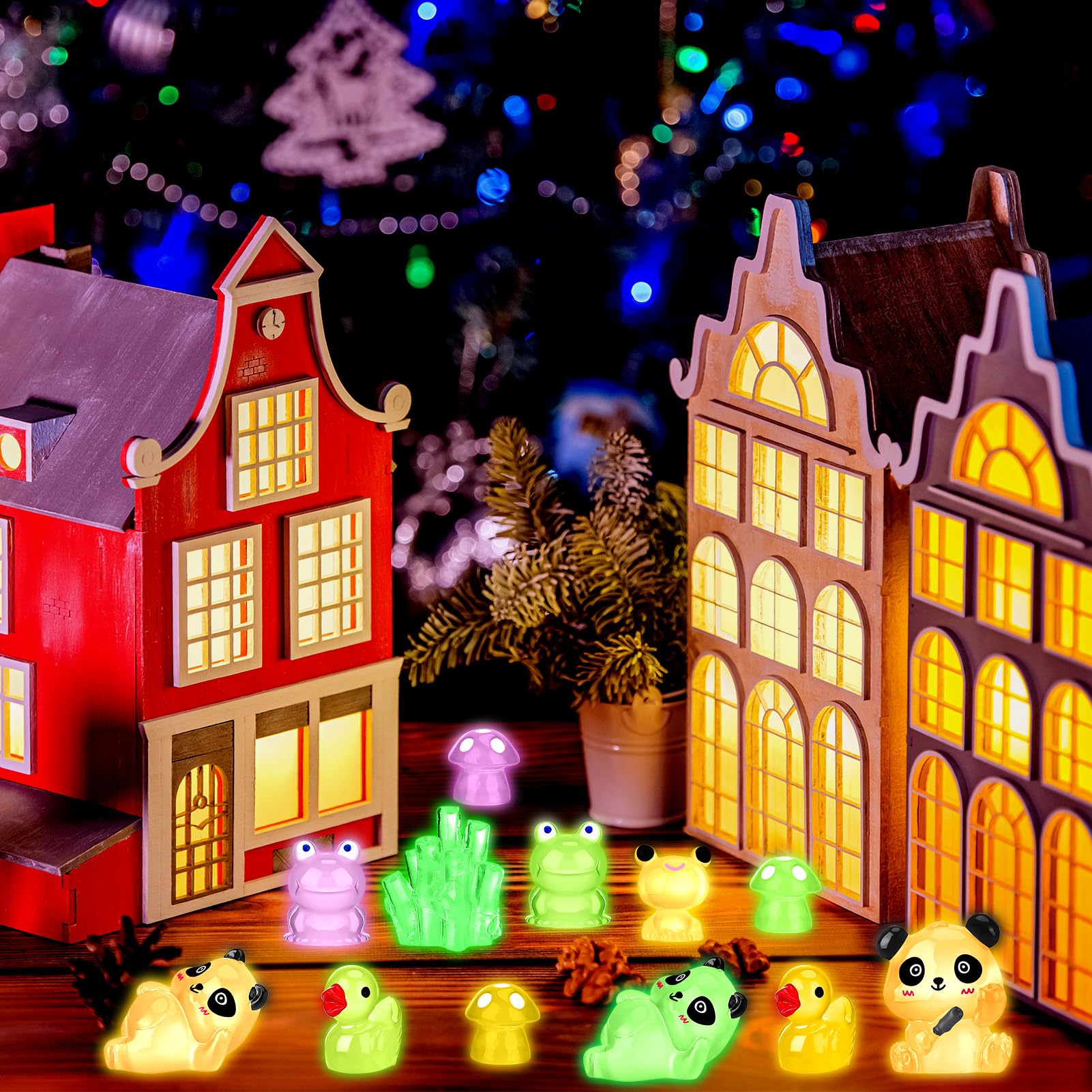 GSrenyu 126 Pcs Mini Resin Animals, Luminous Resin Ducks, Frogs, Dogs, Pandas, Mushrooms - Image 4