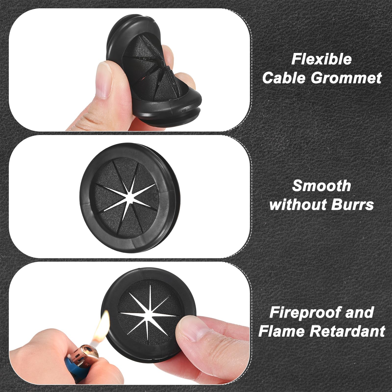 M METERXITY 6-Pack Rubber Grommets for Wiring 38mm Desk Grommet Double-Sided Flexible Cable Cord Grommet Desk Hole Cover for Cables/Wires Through Protection [Black - Image 2