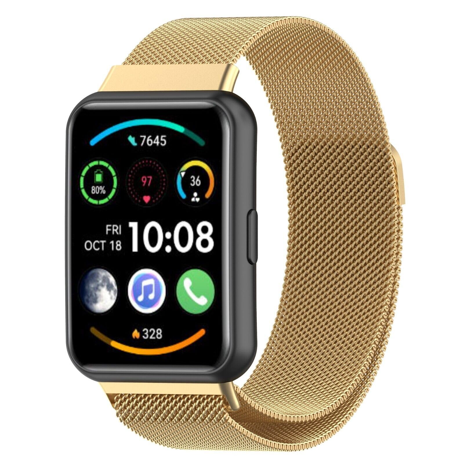 Panda Bobo Metal Strap Compatible with Huawei Watch Fit 2 Replacement Milanese Wrist Band Watchband Sport Strap (Gold)