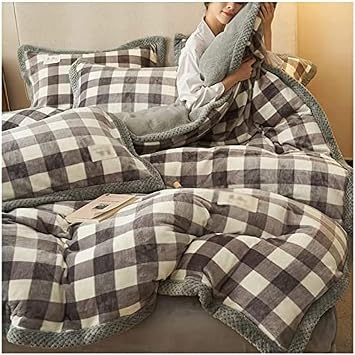 Soft Flannel Fleece Quilt Winter Blanket 3.3-6.5 Kg Thickened Warm Velvet Comforter, Double-Sided, Thick Bed Blanket Full Queen Size, Duvet Covers Removable,B,150x200cm/3.3kg