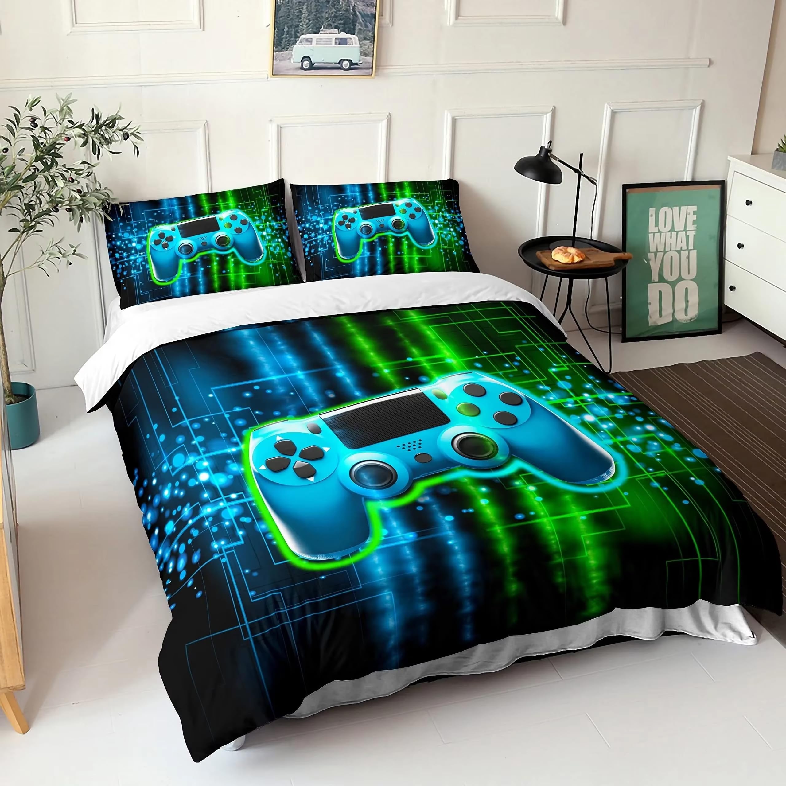 Parure de lit gamer anti-transpiration avec housse de couette douce 150x210 pour adolescent