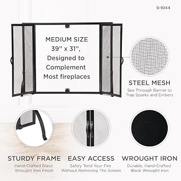 UniFlame, S-1044, Single Panel Wrought Iron Fireplace Screen with Doors