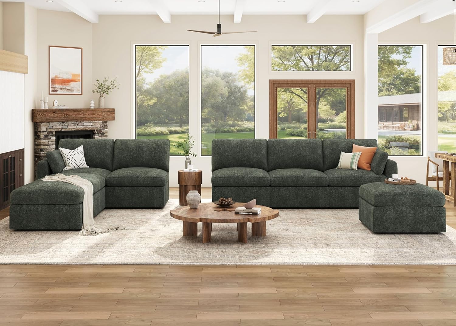 HONBAY Ottoman Module for Modular Sectional Sofa, Storage Ottoman Square Ottoman Bench for Living Room, Green