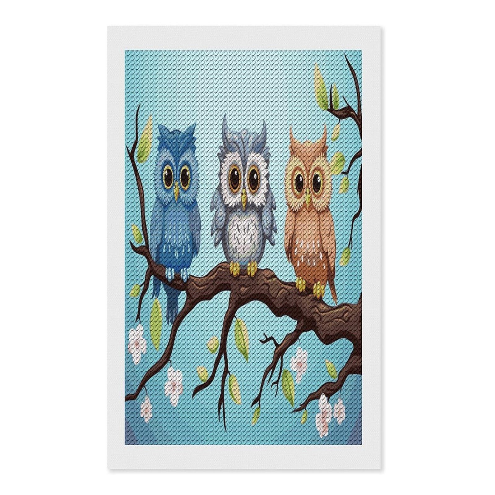 FekiLoot Owls on A Branch Paint by Numbers Kit for Adults Beginner DIY Diamond Dots Paintings Round Full Drill Diamond Art Kits Picture Diamond Art Painting Kits for Home Decor 12"x20"