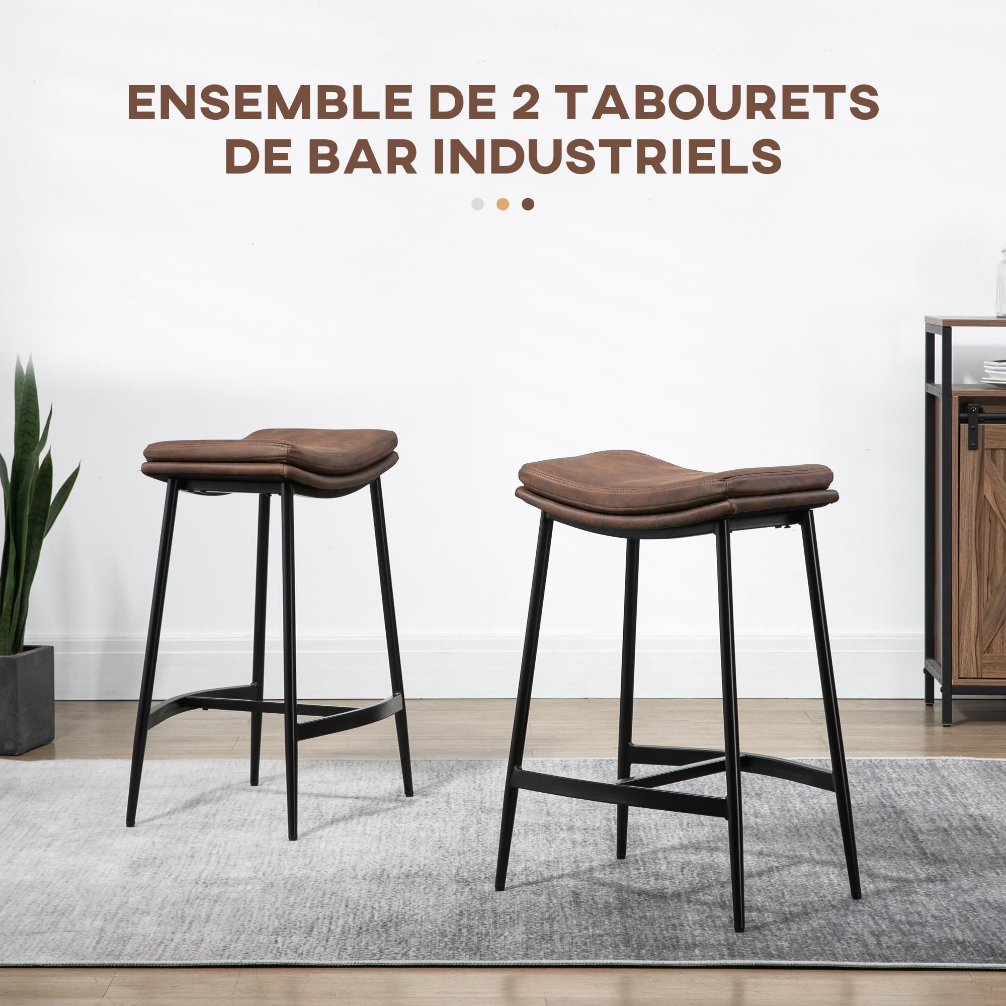 HOMCOM Tabourets de Bar Repose-Pieds Acier 48,5x38,5x68,5 cm Marron Noir