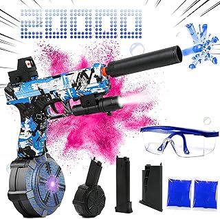 Electric Gel Ball Blaster Pistol with Drum,Desert-E Manual & Automatic Dual Mode,High Speed Automatic Splatter Ball Blaster with 20000+ Water Beads,Goggles for Shooting Team Game,Ages 13+,Blue