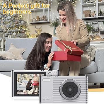 Digital Camera 4K 72MP with 2.8 LCD Screen,16X Digital Zoom, Compact Portable Vlogging Camera with 32GB SD Card for Beginner Photography. (Silver)