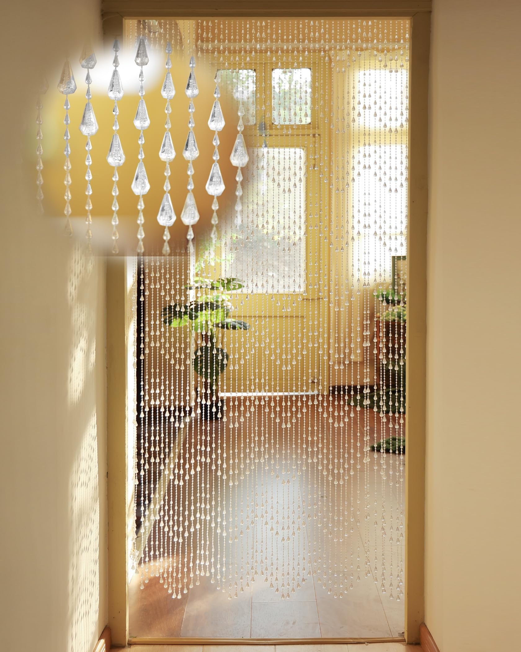 Cortina transparente de perlas de 90 x 200 cm, 60 hebras, cortina de perlas de plástico como decoración y protección contra insectos para puerta de balcón, habitación