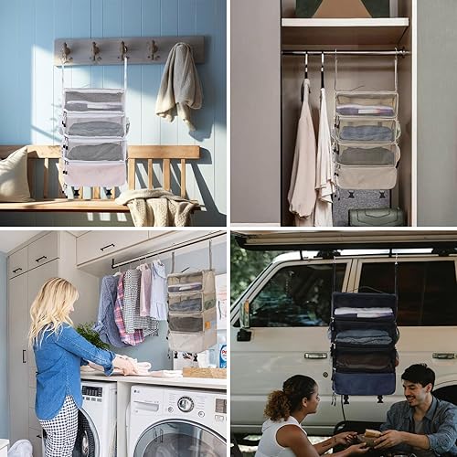 Vista 7 de Surblue Organizador de viaje colgante portátil, organizador de equipaje colgante con múltiples compartimentos, cubos de embalaje plegables