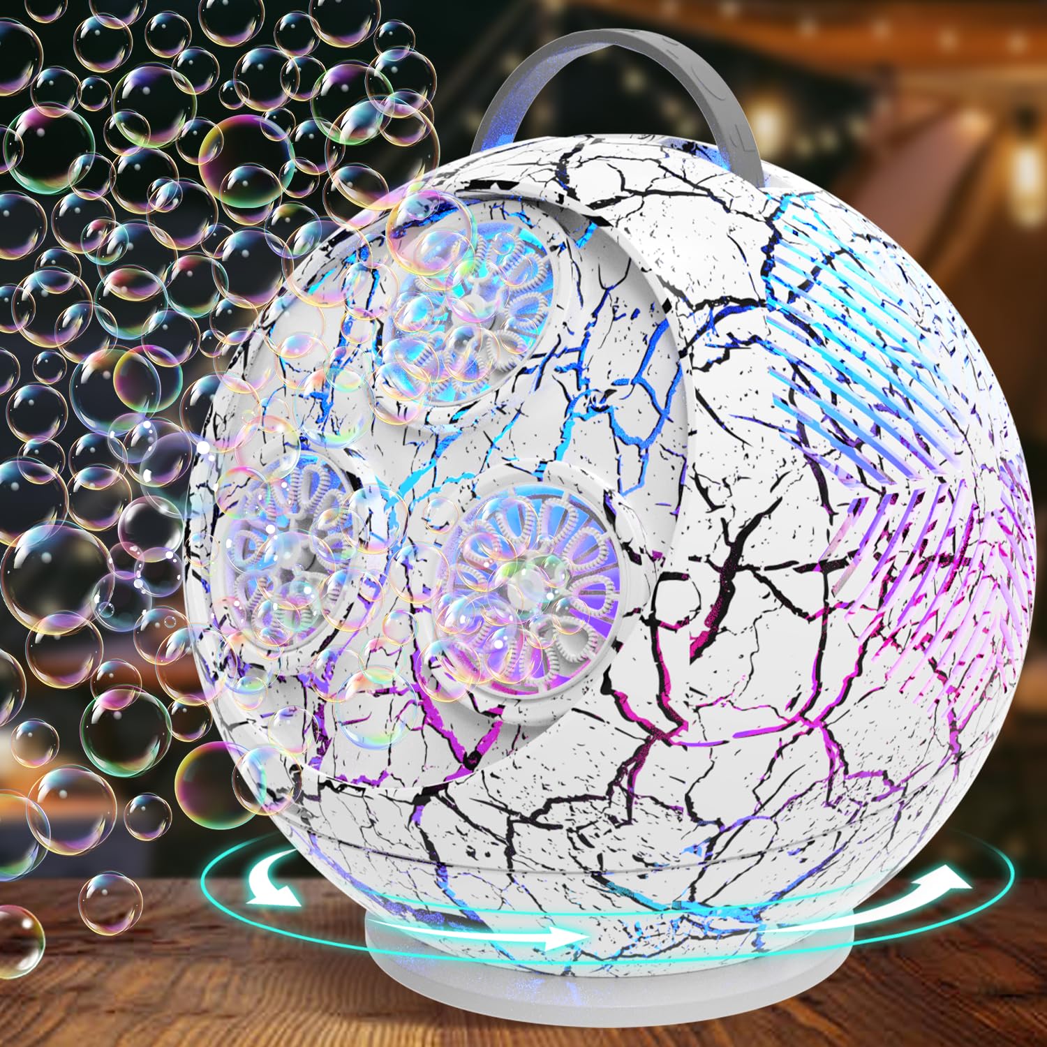 Photo 1 of Bubble Machine for Kids, 45°/360° Rotating Bubble Blower with RGB LED Light