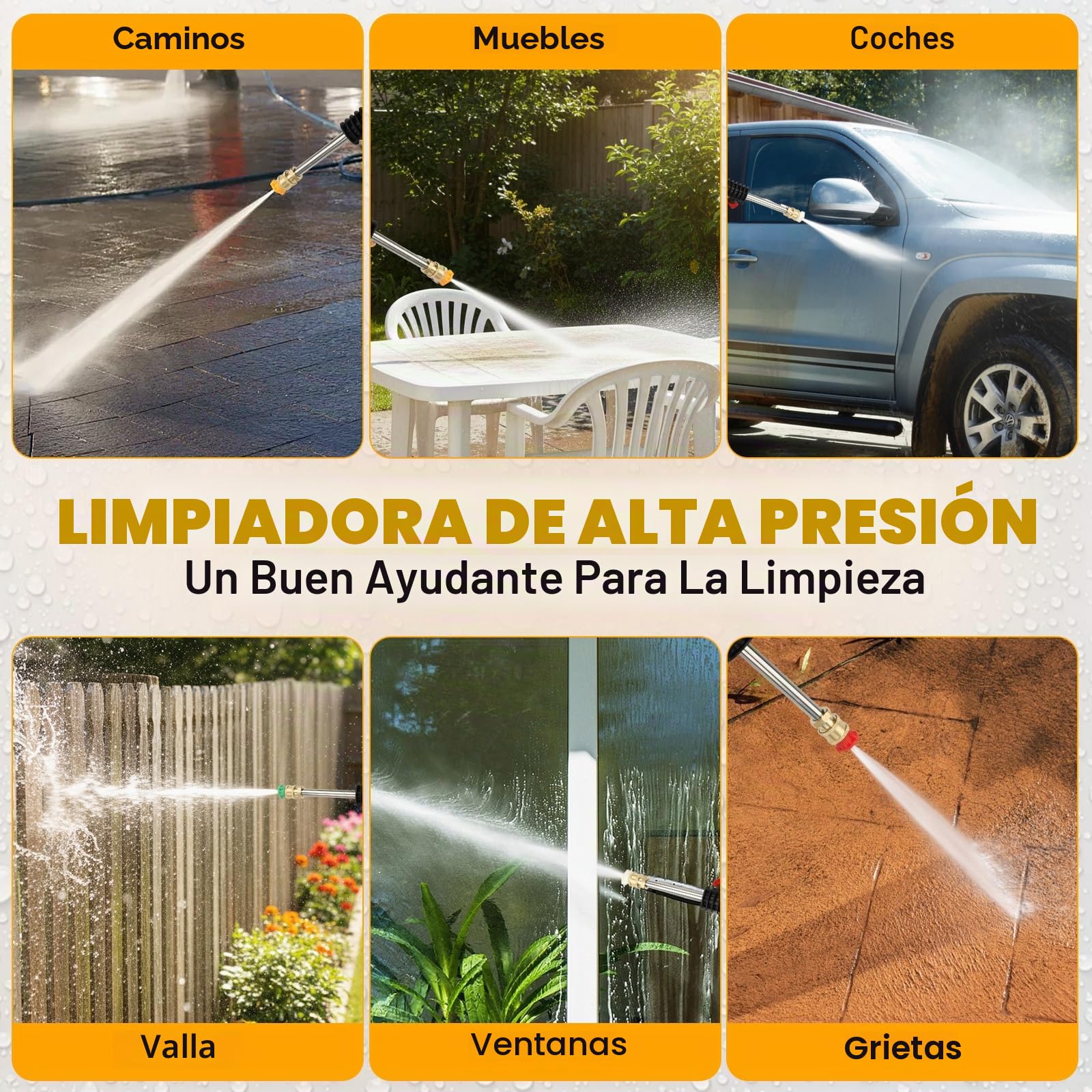 WingFly Hidrolimpiadora de Alta Presión, Presión de Trabajo de 75 Bares | caudal de 300 l/h, limpiador de alta presión portátil con boquilla ajustable, para coches, vallas, terrazas, manguera de 10 m