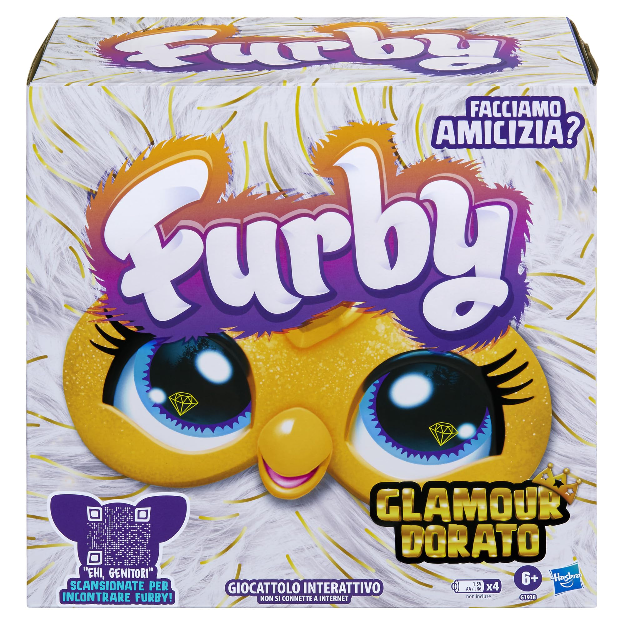 Furby Gold Glam, interaktywna pluszowa zabawka - Versión Italiana