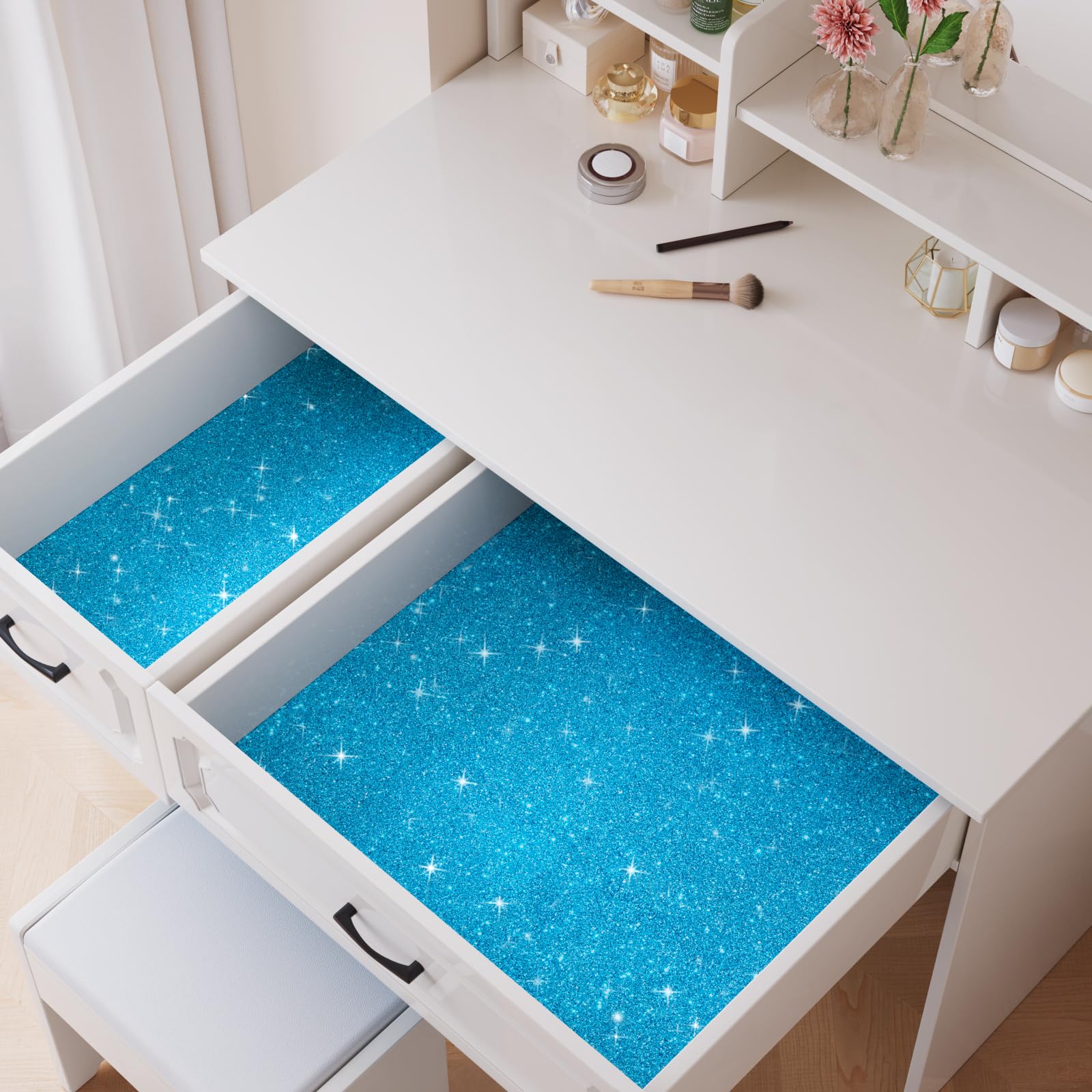 VaryPaper Sky Blue Glitter Wallpaper Peel and Stick Glitter Contact Paper 40cmx200cm Sticky Back Plastic Thick Lining Paper for Wall Living Room Bedroom Furniture Wrap Gift Wrapping Party Decor - Image 4