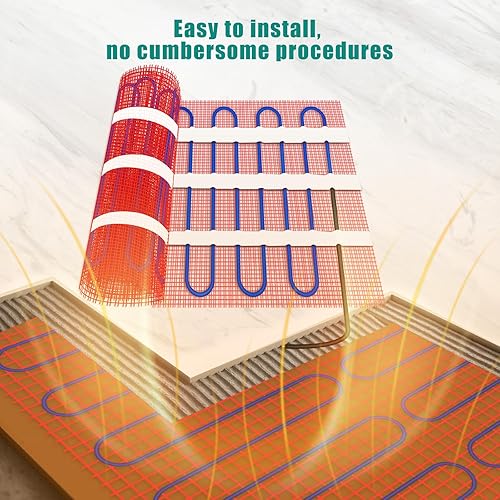 Miniatura 5 de Sistema de calefacción por suelo radiante eléctrico de alta eficiencia de 120 V, alfombrilla de calefacción de 16 pies cuadrados, con termostato