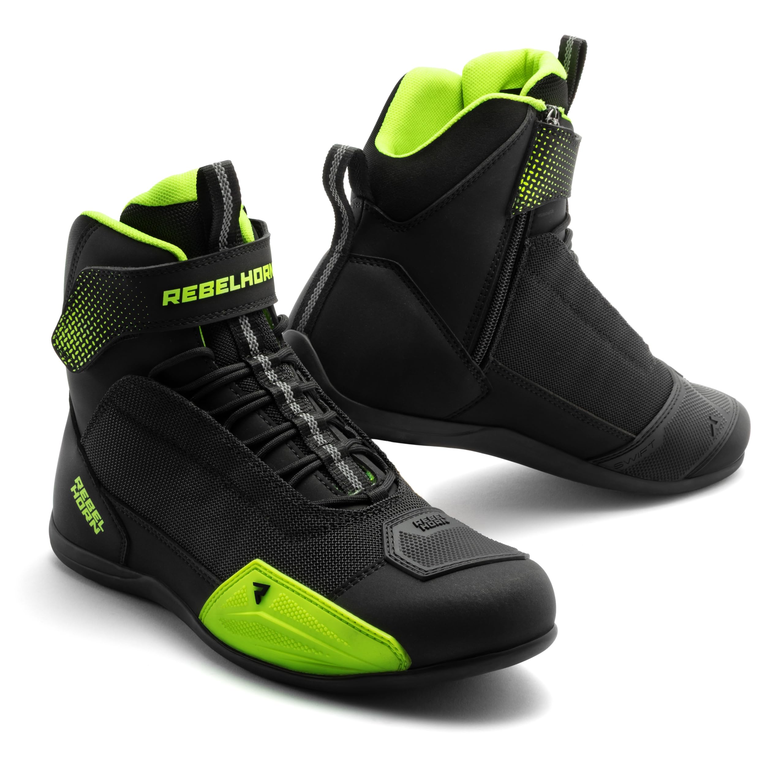 REBELHORN Swift Stivali da Moto Donna e Uomo | Pelle PU | Cerniera Lunga | Protezioni per la Caviglia | Dita Rinforzate | Pannelli di Ventilazione in Rete | Taglie fino alla 48