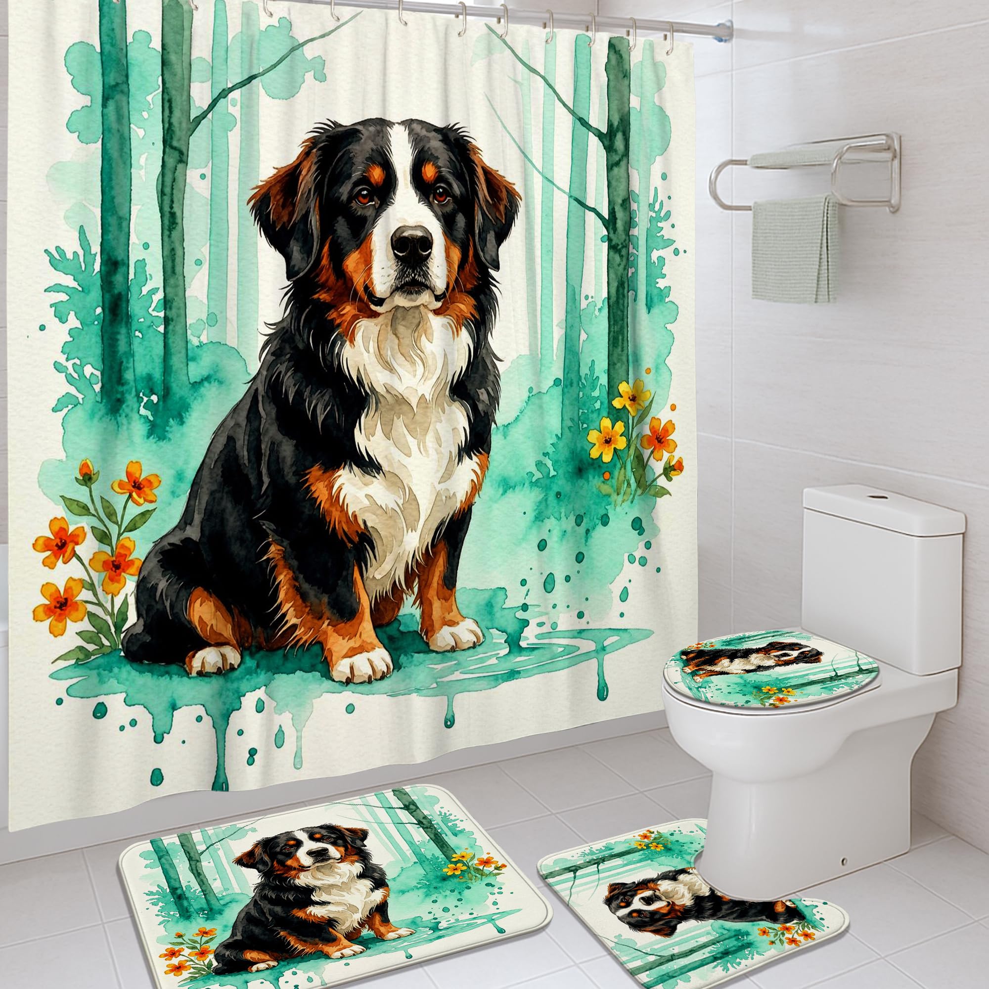 Rideau de douche imperméable nature fleur aquarelle 183x183 cm