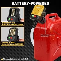 Vista 4 de Bomba de transferencia de combustible alimentada por batería, 3.2 GPM sin derrames, bomba de sifón portátil de gasolina con 3 adaptadores, manguera