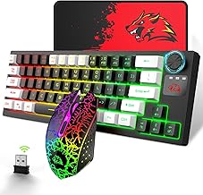 FELICON Small Double Color Keyboard and Mouse Combo, Rechargeable RGB Backlit 64 Key TKL Mechanical Keyboard and Crack Backlight Mouse, Mouse Pad for PC, MAC, Gamer