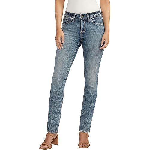 Silver Jeans Co. Women's Suki Mid Rise Curvy Fit Straight Leg Jeans