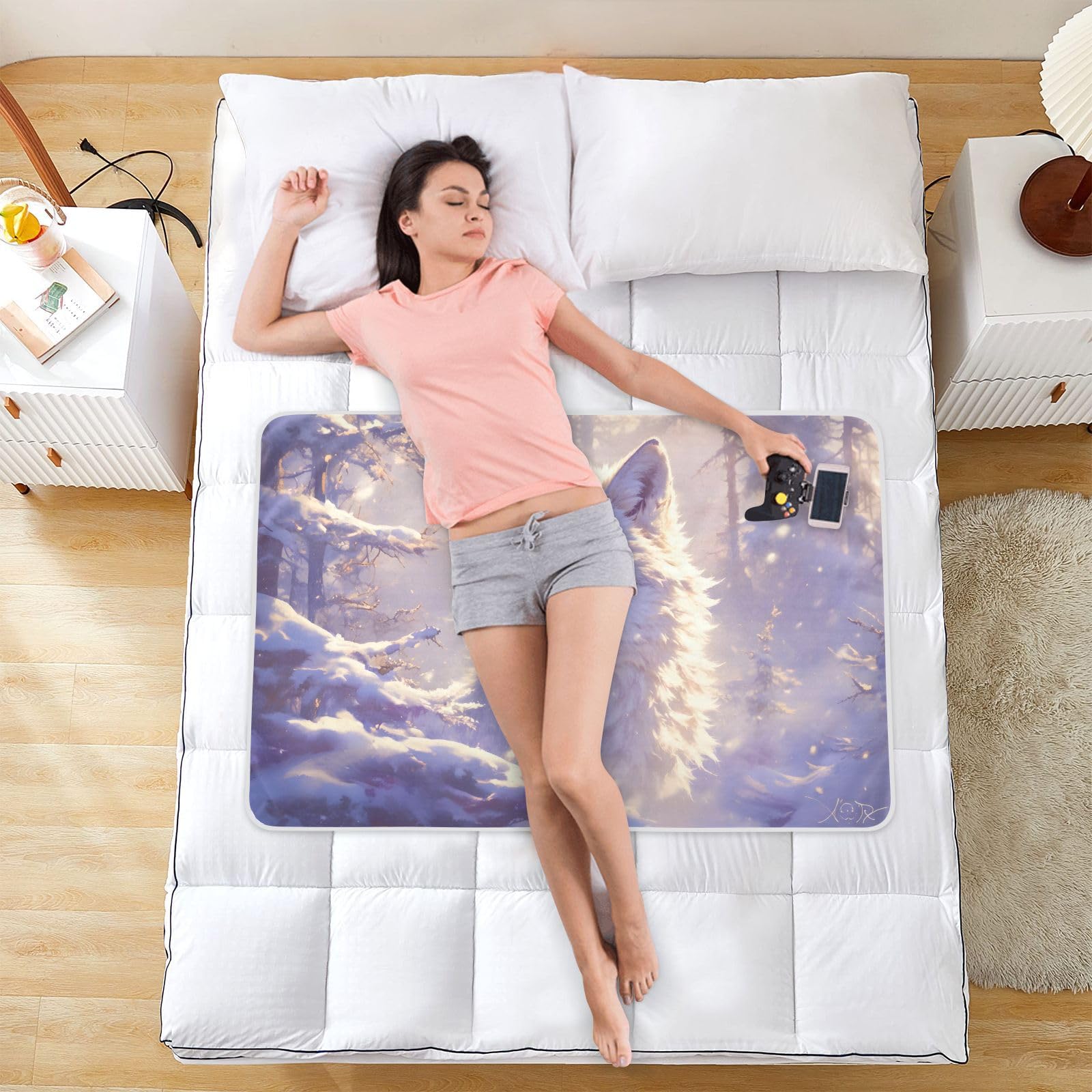 CEBUGI 34” x 52”Washable Underpads Heavy Absorbency Waterproof Incontinence Bed Pads White Wolf Pee Pads for Adults Kids and Baby