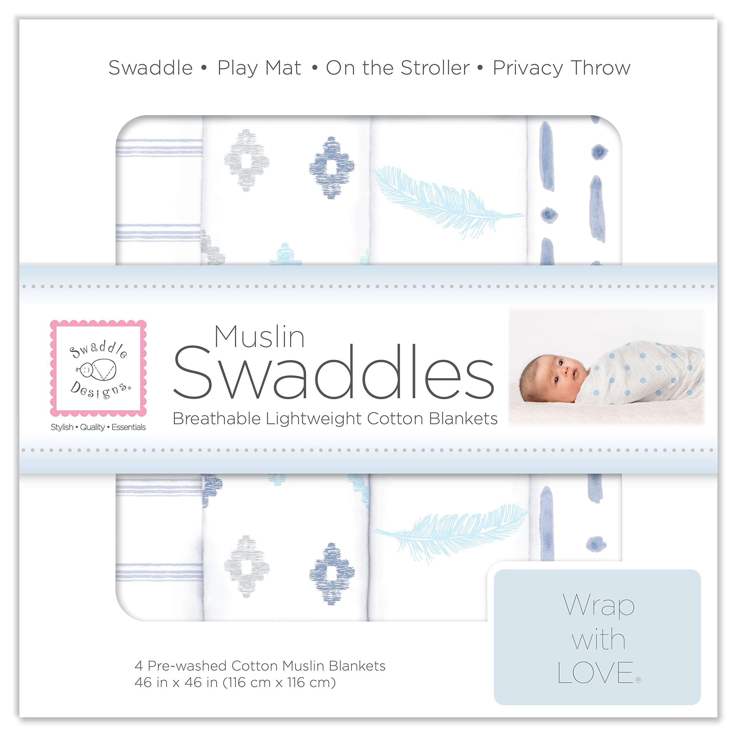 SwaddleDesigns Muslin Blankets, Blue Denim