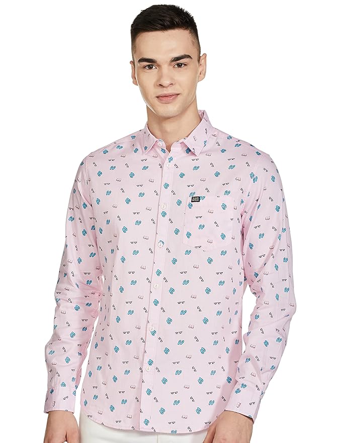 The Indian Garage Co Men's Cotton Regular Fit Conversational Printed Full Sleeves Spread Collar Casual Shirt
