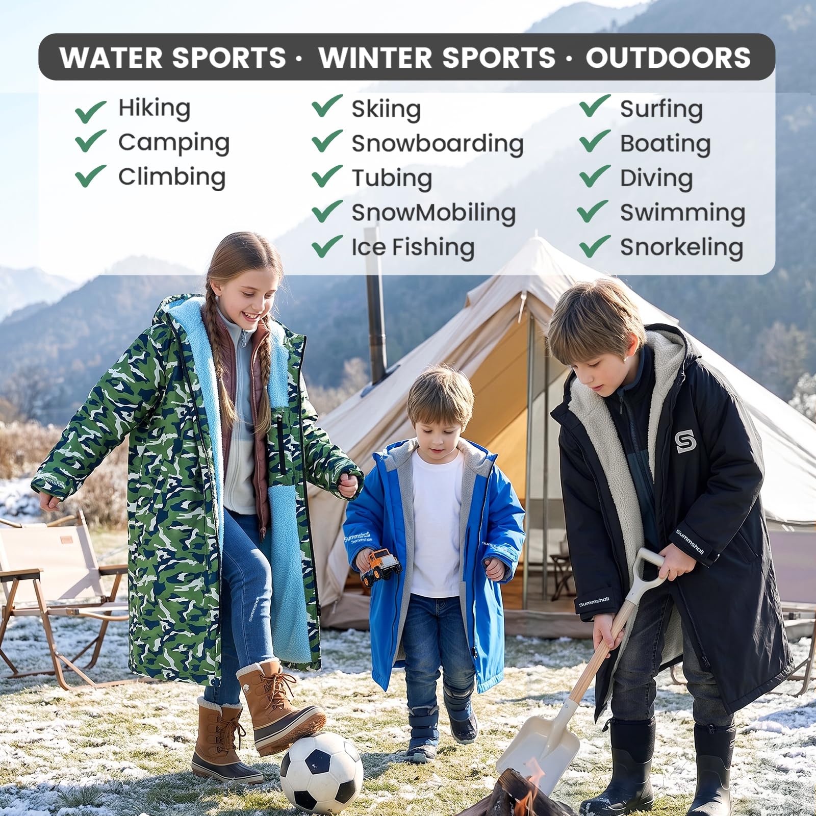 Wasserdichter Badeparka für Kinder, Jugendliche und Erwachsene, übergroßer Kapuzenmantel mit Sherpa-Fleece-Futter, winddicht, warm, Surf-Poncho zum Schwimmen, Surfen, Strand, Pool, Camping