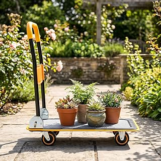 S AFSTAR Folding Push Cart Dolly, Rolling Platform Cart for Garage Warehouse, Portable Flatbed Cart with Non-Slip Swivel Casters (560Lbs Load-Bearing Capacity, Orange)