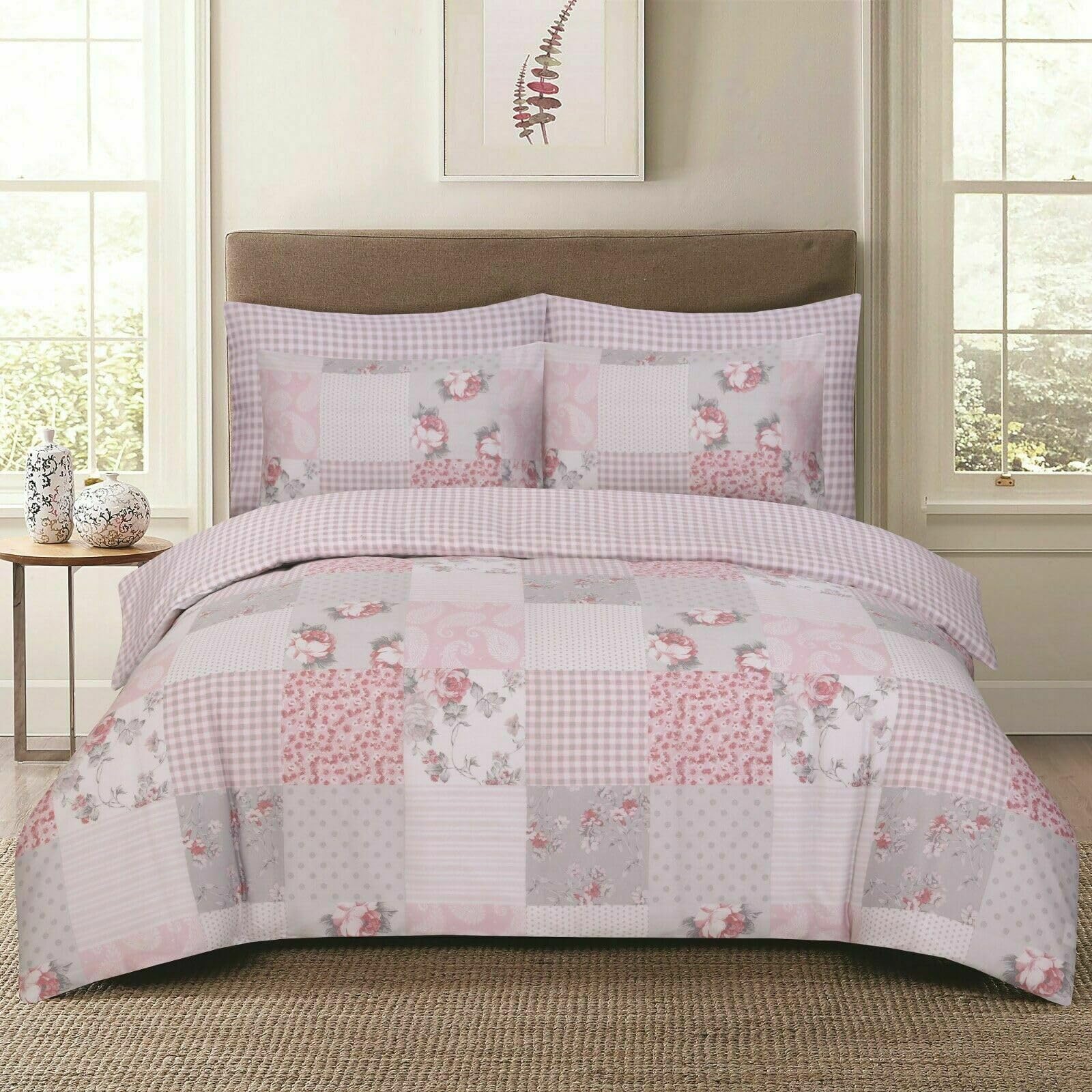 SHAZ HOME Classic Designers 3PCs Luxury Cotton Rich Duvet Cover Soft Bedding Set with Matching Pillow Covers (Floral Grey, Single)